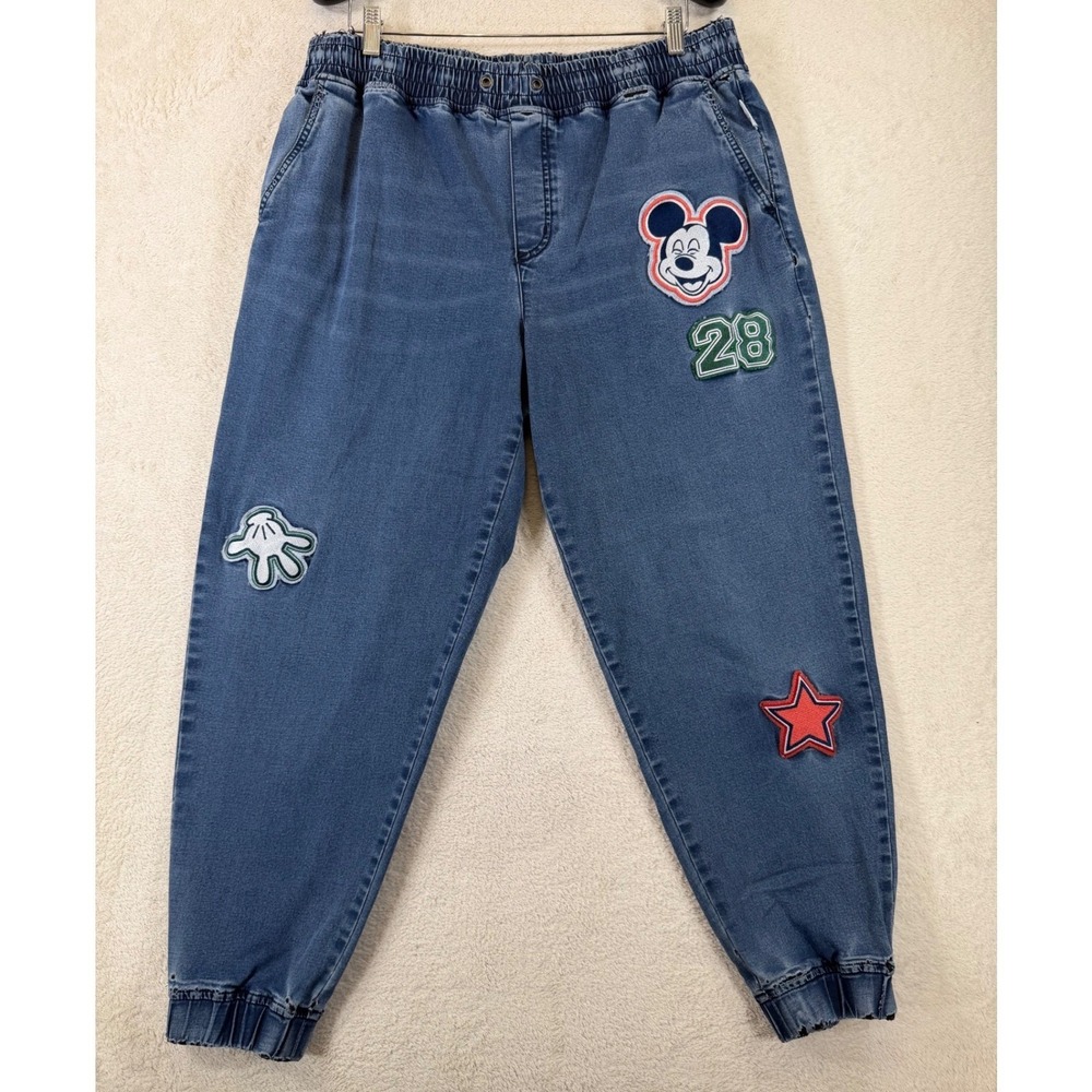 Disney Her Universe Mickey Mouse Patch Denim Joggers Blue Medium Wash Plus 1X